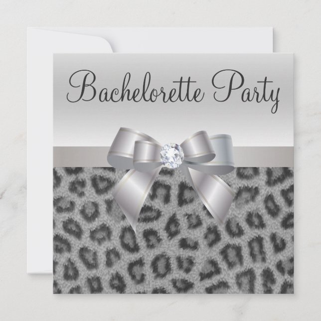 Leopard Print, Bow & Diamond  Bachelorette Party Invitation (Front)