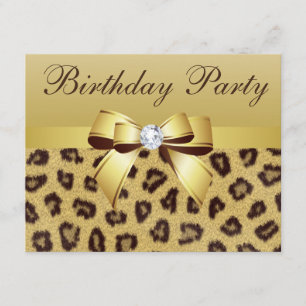 Leopard Print, Bow & Diamond Birthday Party Invitation