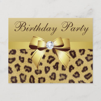 Leopard Print, Bow & Diamond Birthday Party Invitation