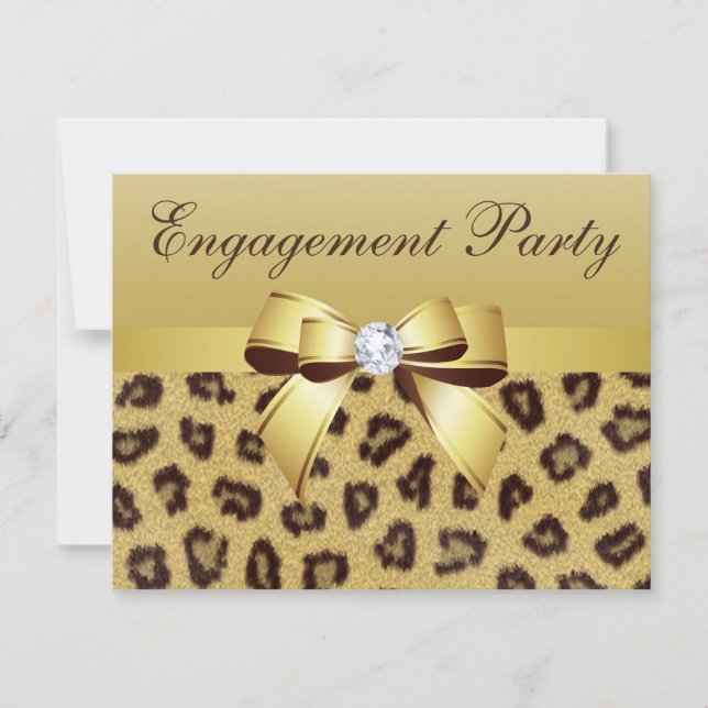 Leopard Print, Bow & Diamond  Engagement Party Invitation (Front)