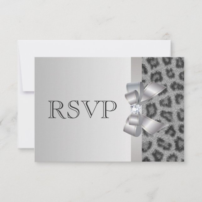 Leopard Print, Bow & Diamond RSVP Wedding Card (Front)