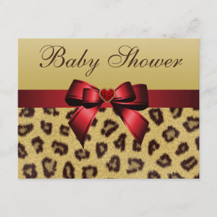 Leopard Print, Bow & Heart Baby Shower Invitation