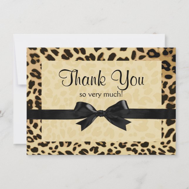Leopard Print Bow Thank You Note Card (Front)