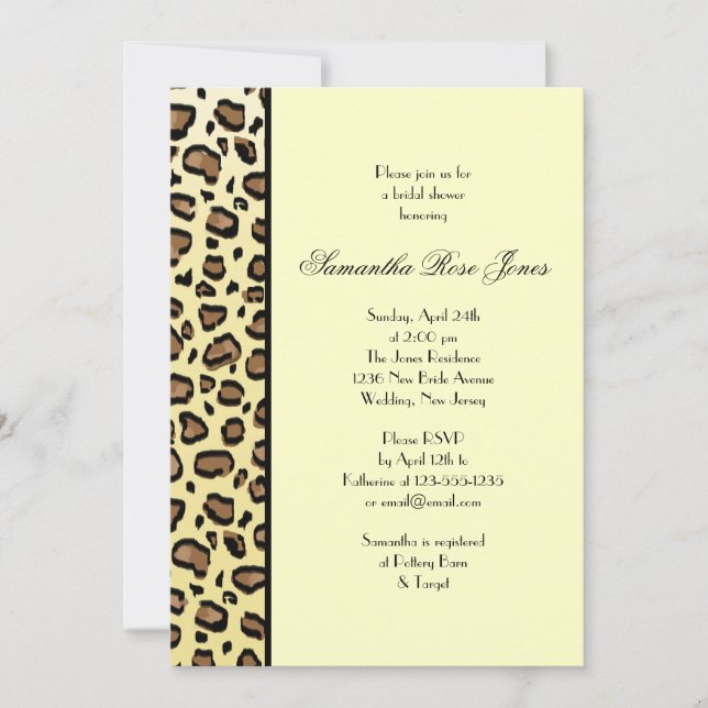 Leopard Print Bridal Shower Invitation Left Stripe (Front)