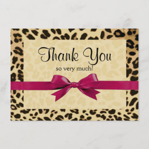 Leopard Print Bright Pink Bow Thank You Note