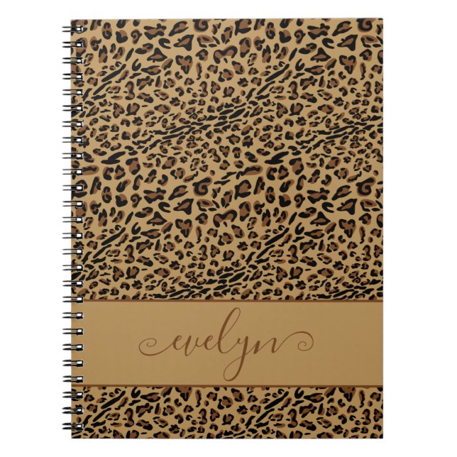 Leopard Print Brown and Black Personalised Notebook (Front)