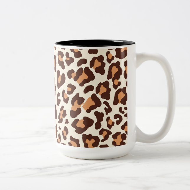 Leopard Print Brown, Tan, Cream Two-Tone Coffee Mug (Right)