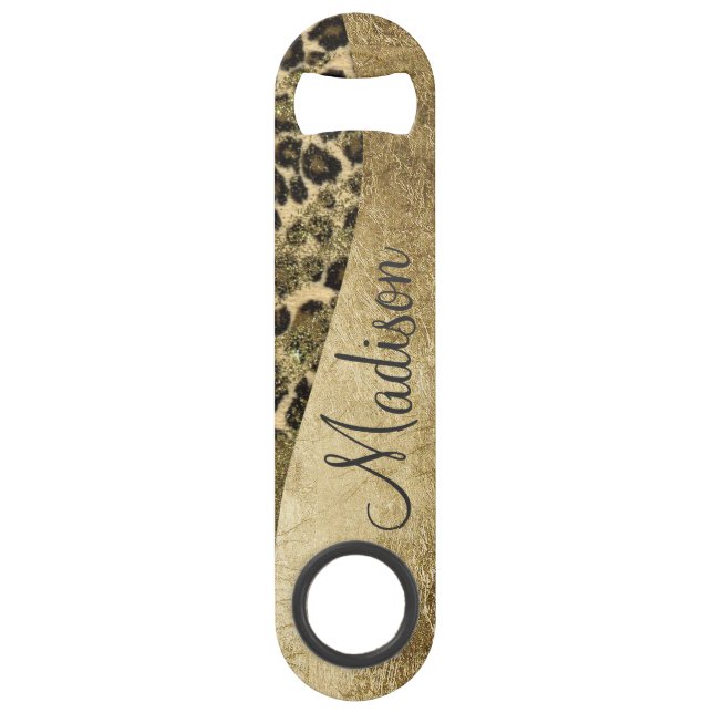 Leopard Print Brushstrokes & Faux Glitter Monogram (Front)