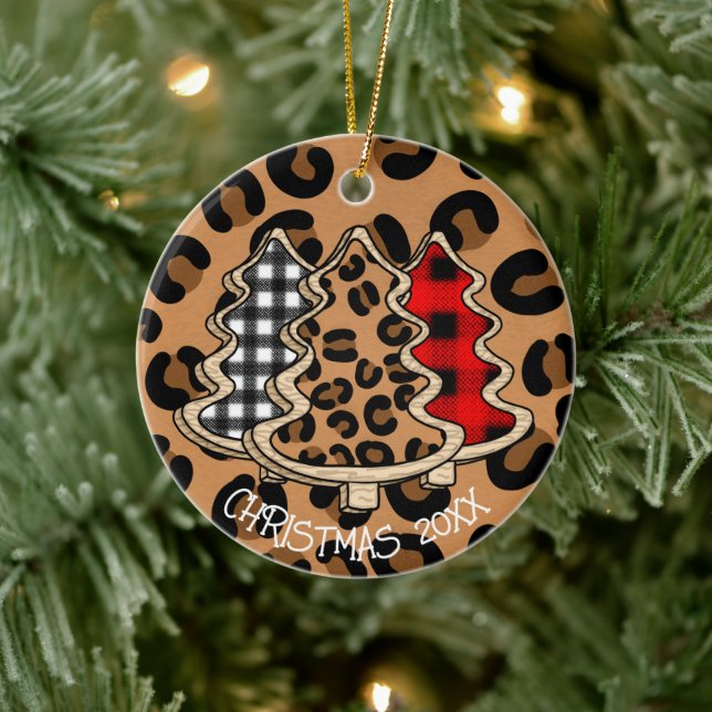 Leopard Print, Buffalo Plaid, Christmas Trees     Ceramic Ornament (Tree)