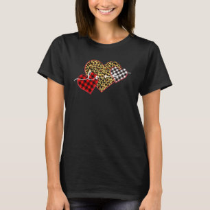 Leopard Print Buffalo Plaid Love Valentines Day He T-Shirt