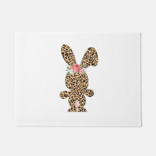 Leopard Print Bunny Flowers Girls Women Happy East Doormat