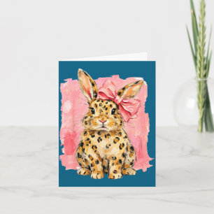 Leopard print bunny with pink bow cute spring card
