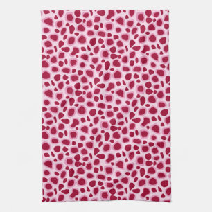 Leopard Print - Burgundy and Pink Tea Towel