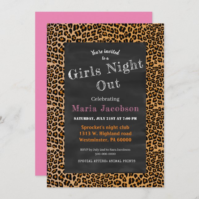 Leopard print chalkboard invitation (Front/Back)