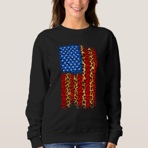 Leopard Print Cheetah American Flag 4th Of July In Sweatshirt