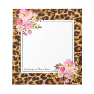 leopard print, cheetah modern, trendy, floral notepad