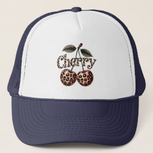 Leopard Print Cherry Illustration – Retro Fruit Trucker Hat