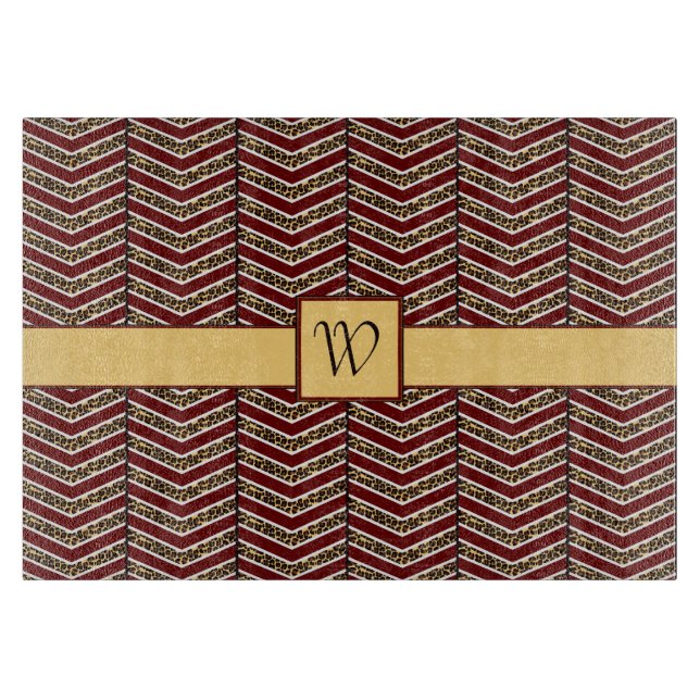 Leopard Print Chevron Glass Cutting Board (Front)