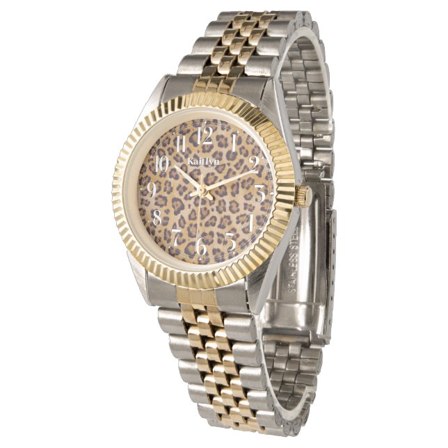 Leopard Print Chic Add Your Name Wrist Watch (Angled)