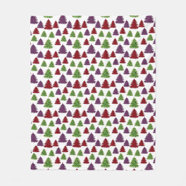 Leopard Print Christmas Colourful Trees pattern  Fleece Blanket (Front)