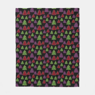 Leopard Print Christmas Colourful Trees pattern  Fleece Blanket