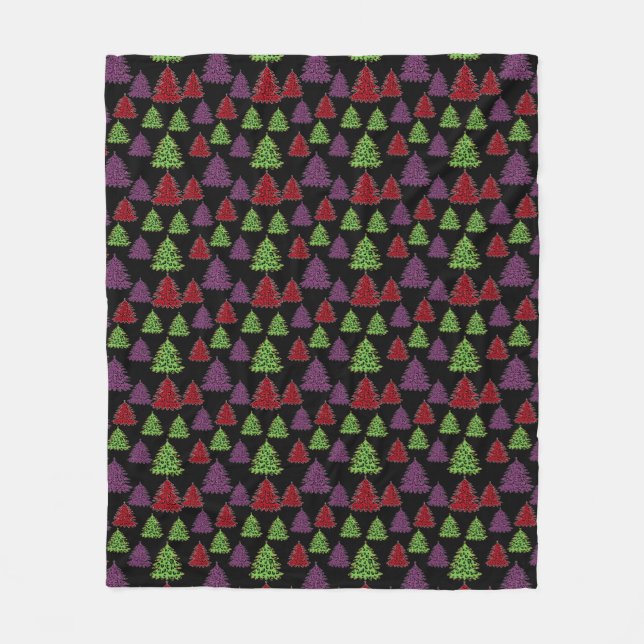 Leopard Print Christmas Colourful Trees pattern  Fleece Blanket (Front)
