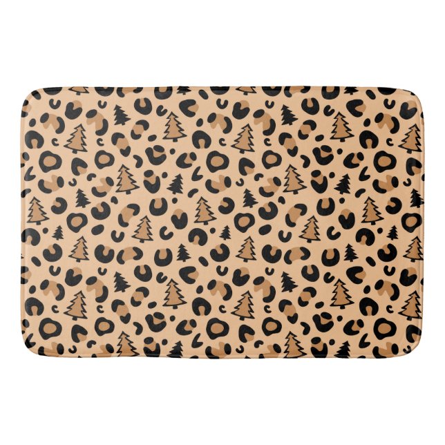 Leopard Print Christmas Pattern Bath Mat (Front)