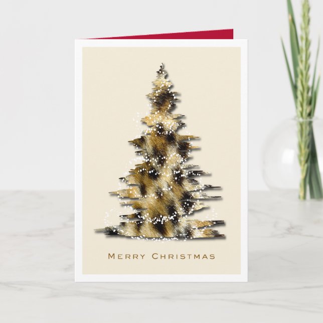 Leopard Print Christmas Tree Holiday Card (Front)