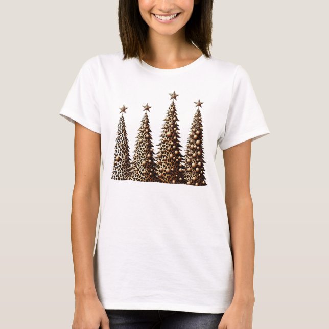 Leopard Print Christmas Tree T-Shirt (Front)