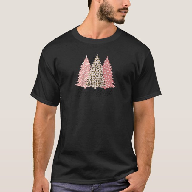 Leopard print Christmas trees saying Merry and Bri T-Shirt (Front)