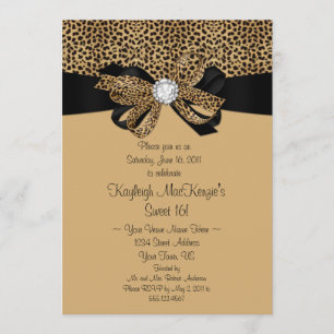 Leopard Print Clear Rhinestones Diamonds Sweet 16 Invitation