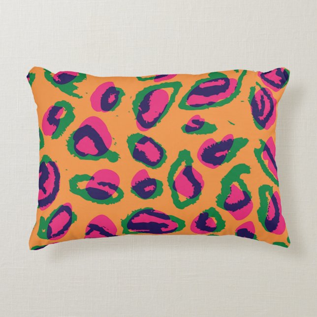 Leopard Print, Colourful Animal Pattern. Decorative Cushion (Front)