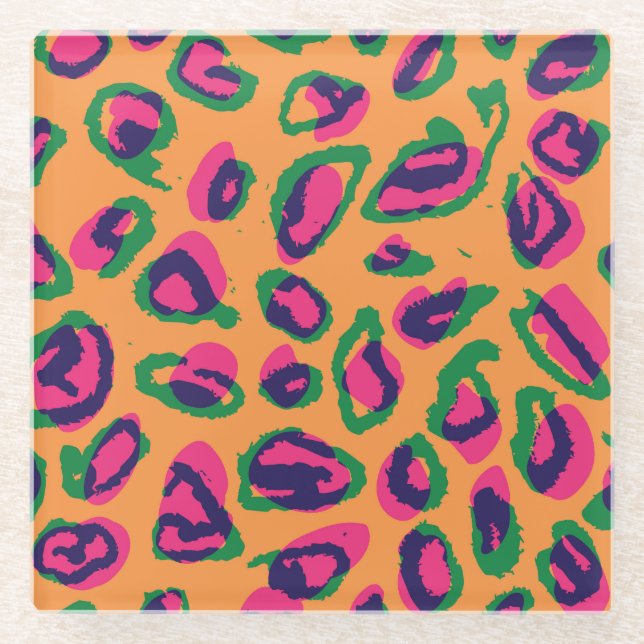 Leopard Print, Colourful Animal Pattern. Glass Coaster (Front)