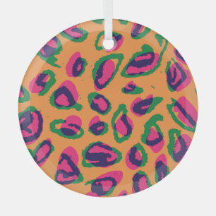 Leopard Print, Colourful Animal Pattern. Glass Tree Decoration