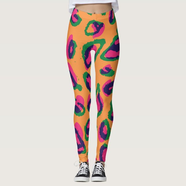 Leopard Print, Colourful Animal Pattern. Leggings (Front)