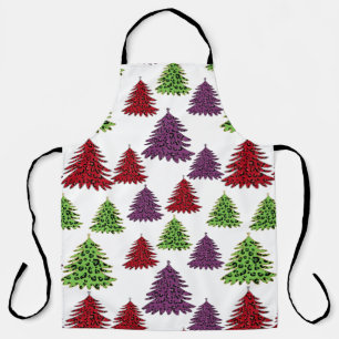 Leopard Print Colourful Merry Christmas Trees  Apron