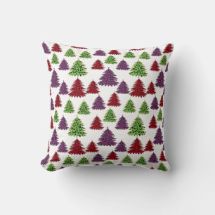 Leopard Print Colourful Merry Christmas Trees  Cushion