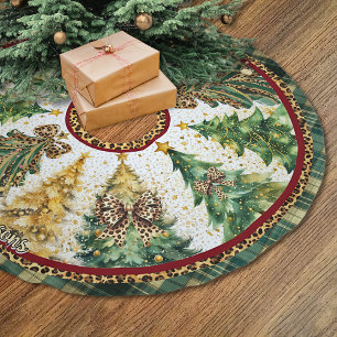 leopard print coquette bows christmas trees custom brushed polyester tree skirt