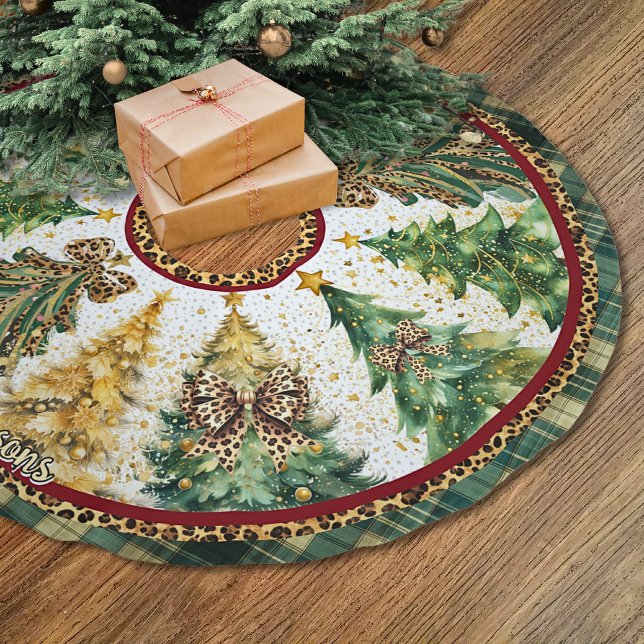 leopard print coquette bows christmas trees custom brushed polyester tree skirt (Creator Uploaded)