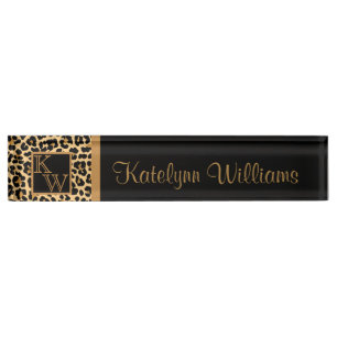 Leopard Print Custom Monogram Desk Name Plate