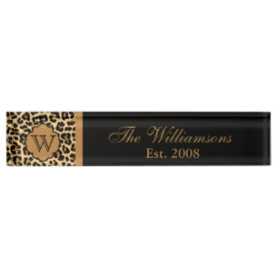 Leopard Print Custom Monogram Family Name Plate