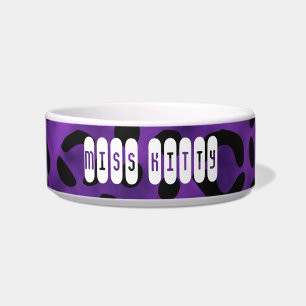 Leopard Print Custom Name Purple Bowl