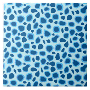 Leopard Print - Dark Cobalt and Sky blue Ceramic Tile