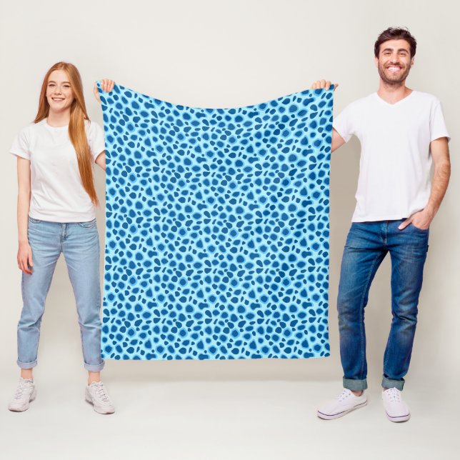Leopard Print - Dark Cobalt and Sky blue Fleece Blanket (In Situ)