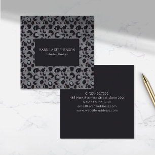 Leopard Print Dark Grey Modern Square Business Card