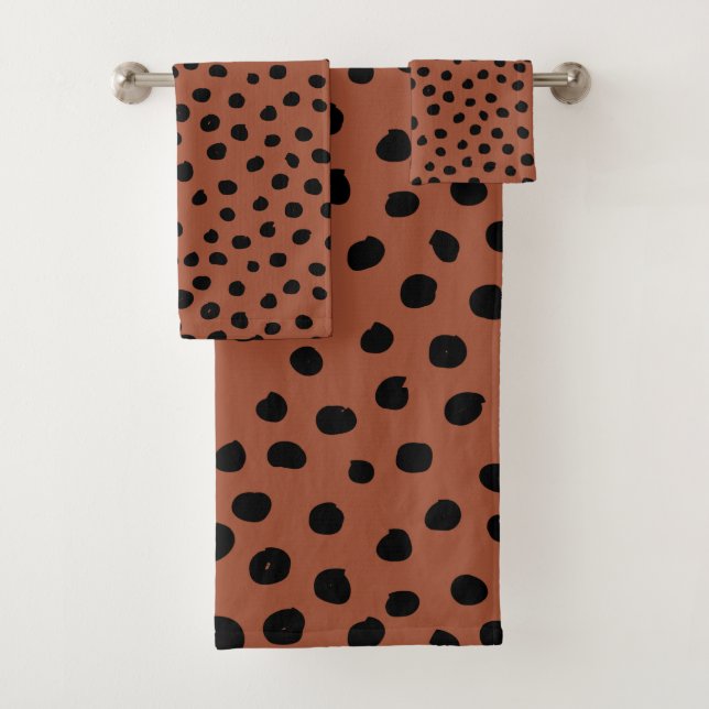 Leopard Print Dots Rust Terracotta Cheetah Spots Bath Towel Set (Insitu)