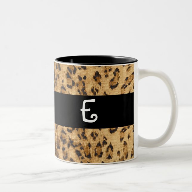 Leopard Print E monogram initials Coffee Mug Cup (Right)