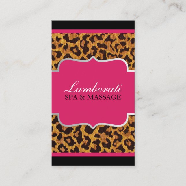 Leopard Print Elegant Designer Modern Pink Business Card (Front)