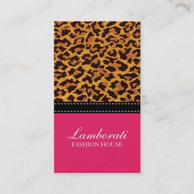 Leopard Print Fashion Designer Pink Elegant Modern Business Card (Front)