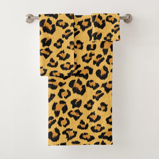 Leopard Print Faux Fur Wild Style Safari Pattern Bath Towel Set (Insitu)